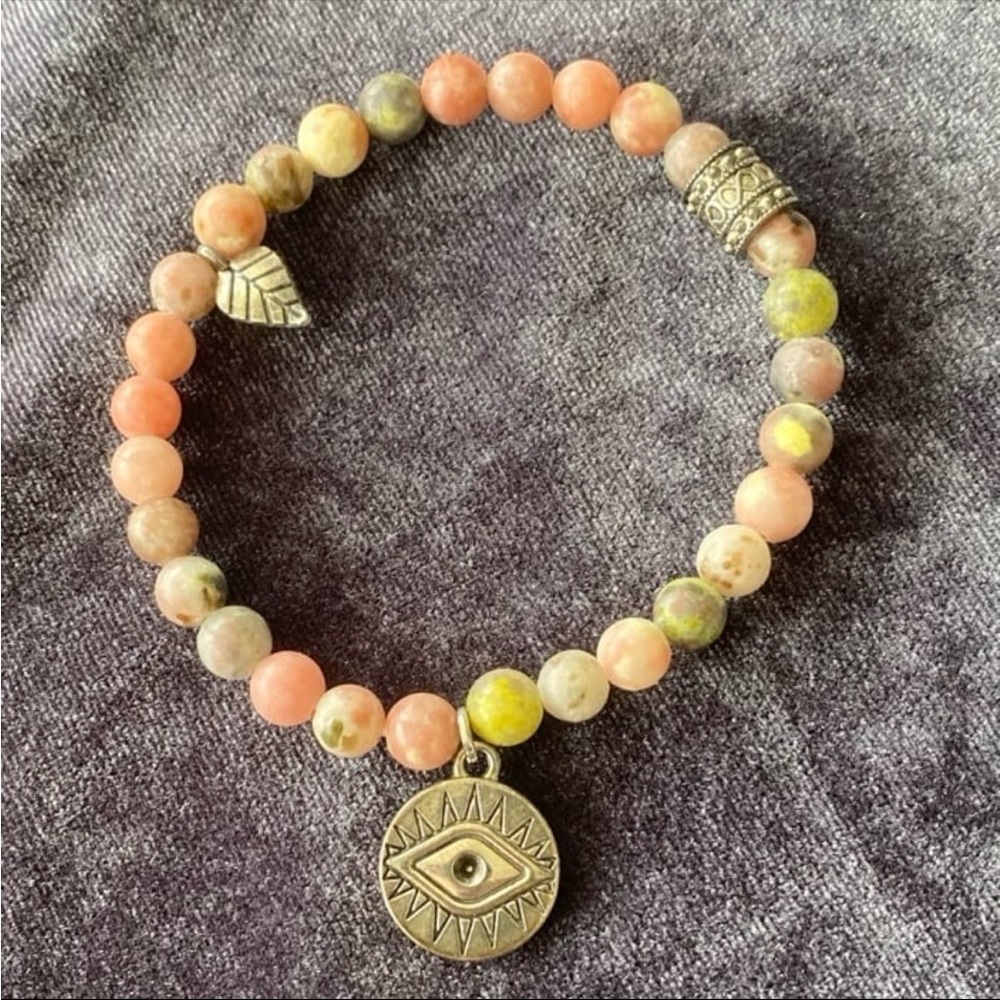 🔥5/25 NWOT Arm Candy by Eye Candy Los Angeles Luxe Agate Stone Bracelet Evil Eye